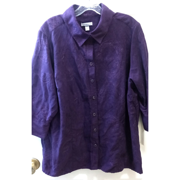 Croft & Barrow Tops - Croft & Barrow Womens Button Front Blouse Faux Suede Sz 1x Purple Soft Paisley